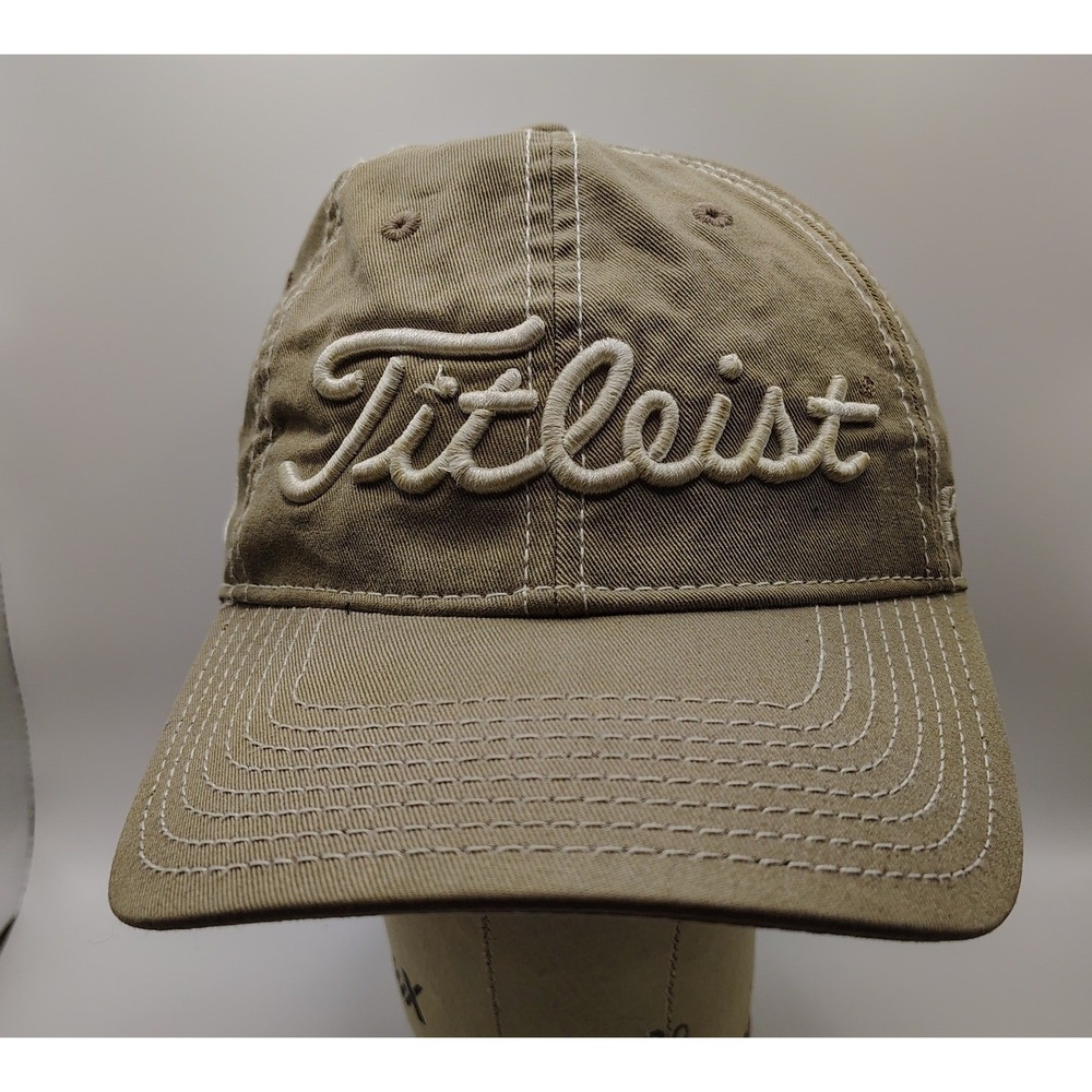 Titleist Pro V1 Golf Cap Hat Tan‎ White Stitching Adjustable Strap